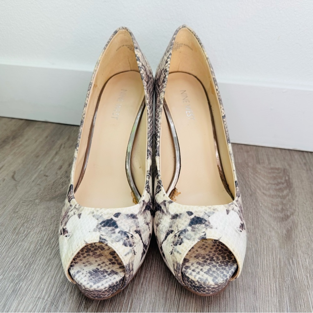Nine West Natural Snake Skin Leather Heel Open Toe